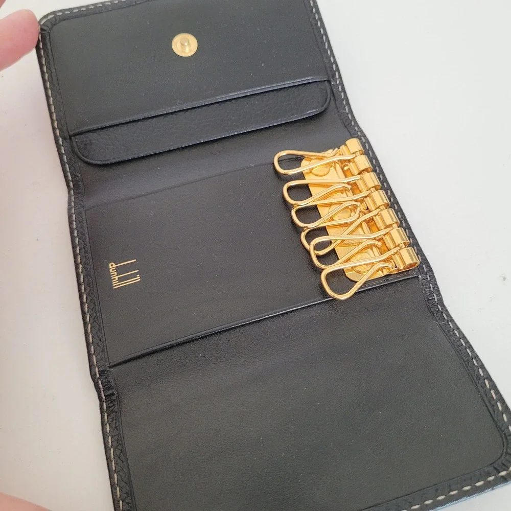 Dunhill Black Pebbled Leather 6 Hook Key Case Gold Tone Hardware Wallet